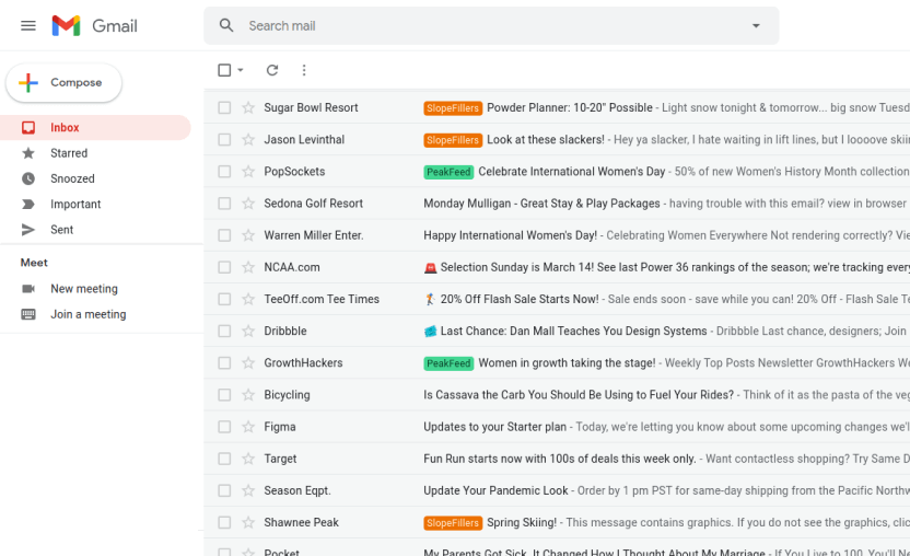 screenshot of typical Gmail inbox