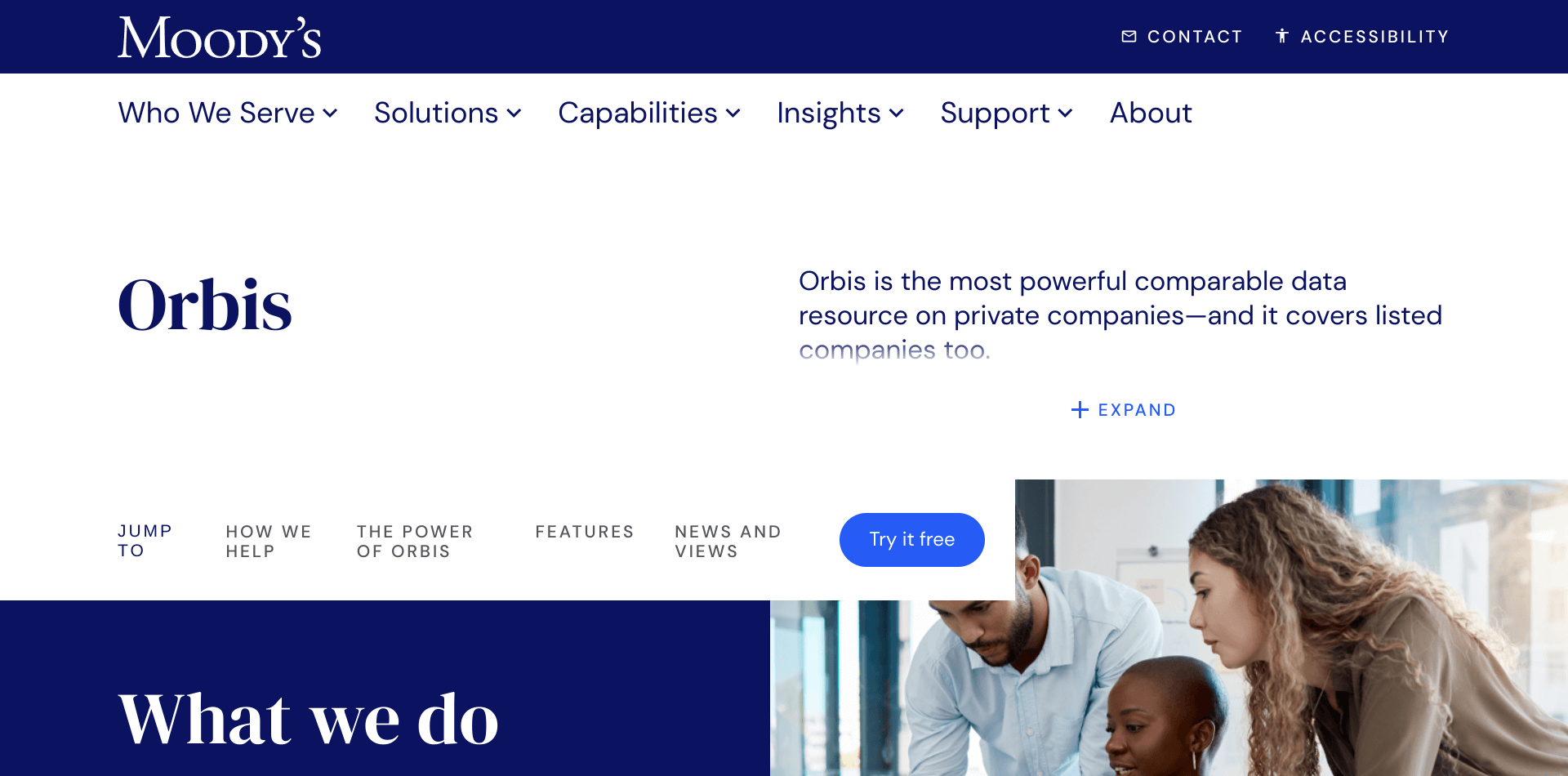 screenshot of Moody's website