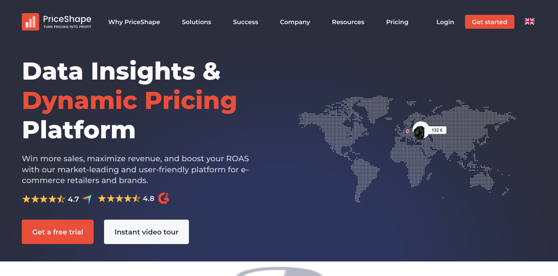 screenshot of PriceShape website