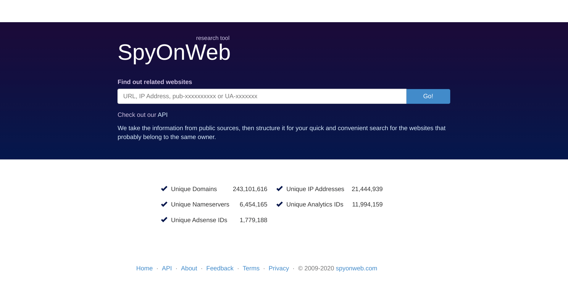 screenshot of SpyOnWeb website