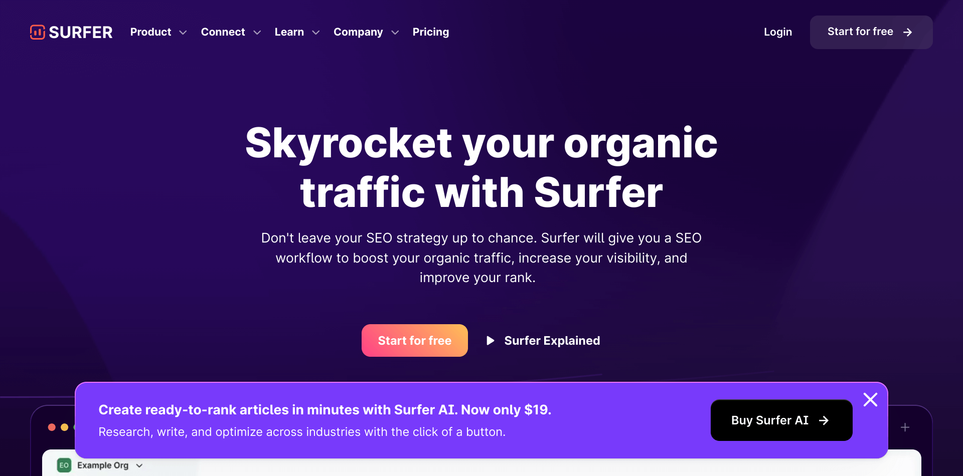 screenshot of Surfer website