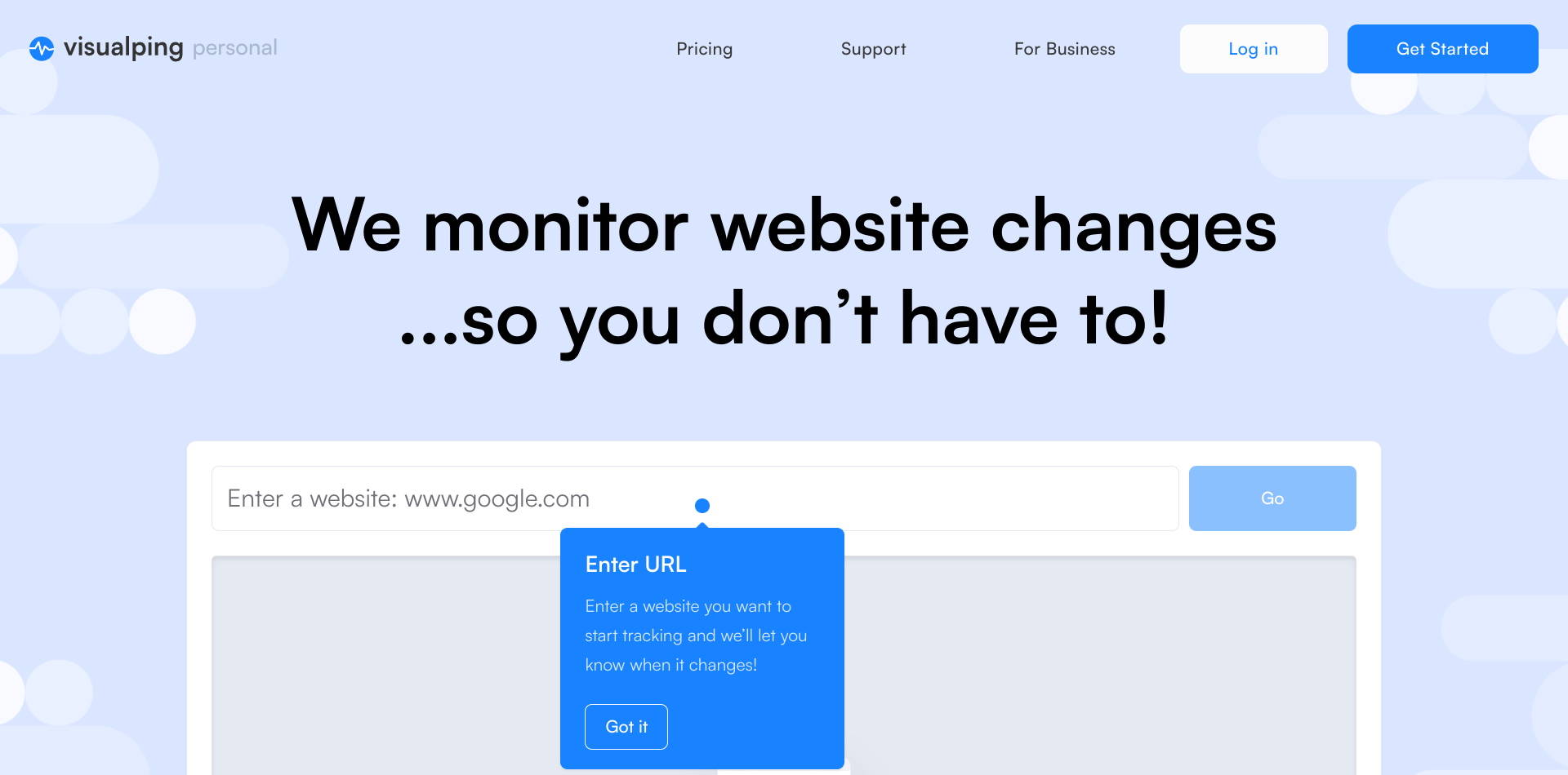 screenshot of VisualPing website
