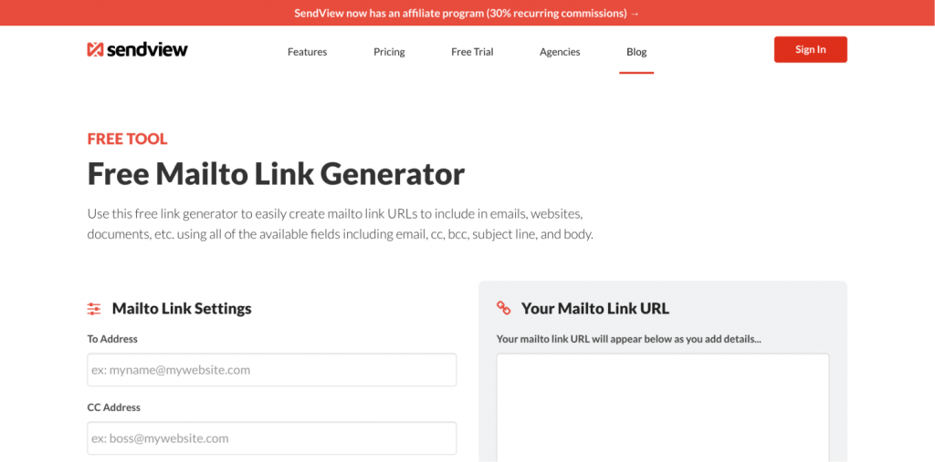 screenshot of mailto link generator tool