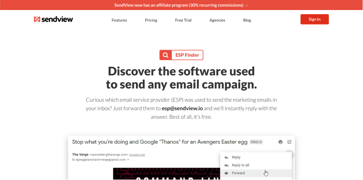 email platform ESP Finder tool screenshot