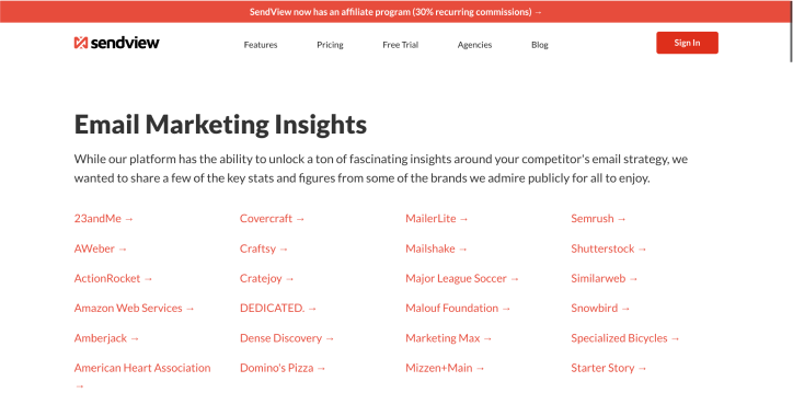 email marketing insights tool screenshot