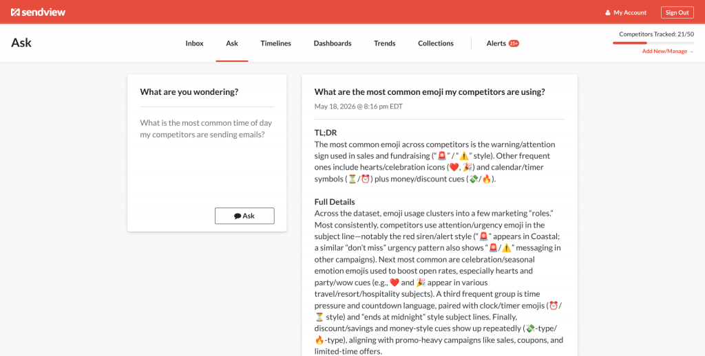 screenshot of sendview ask