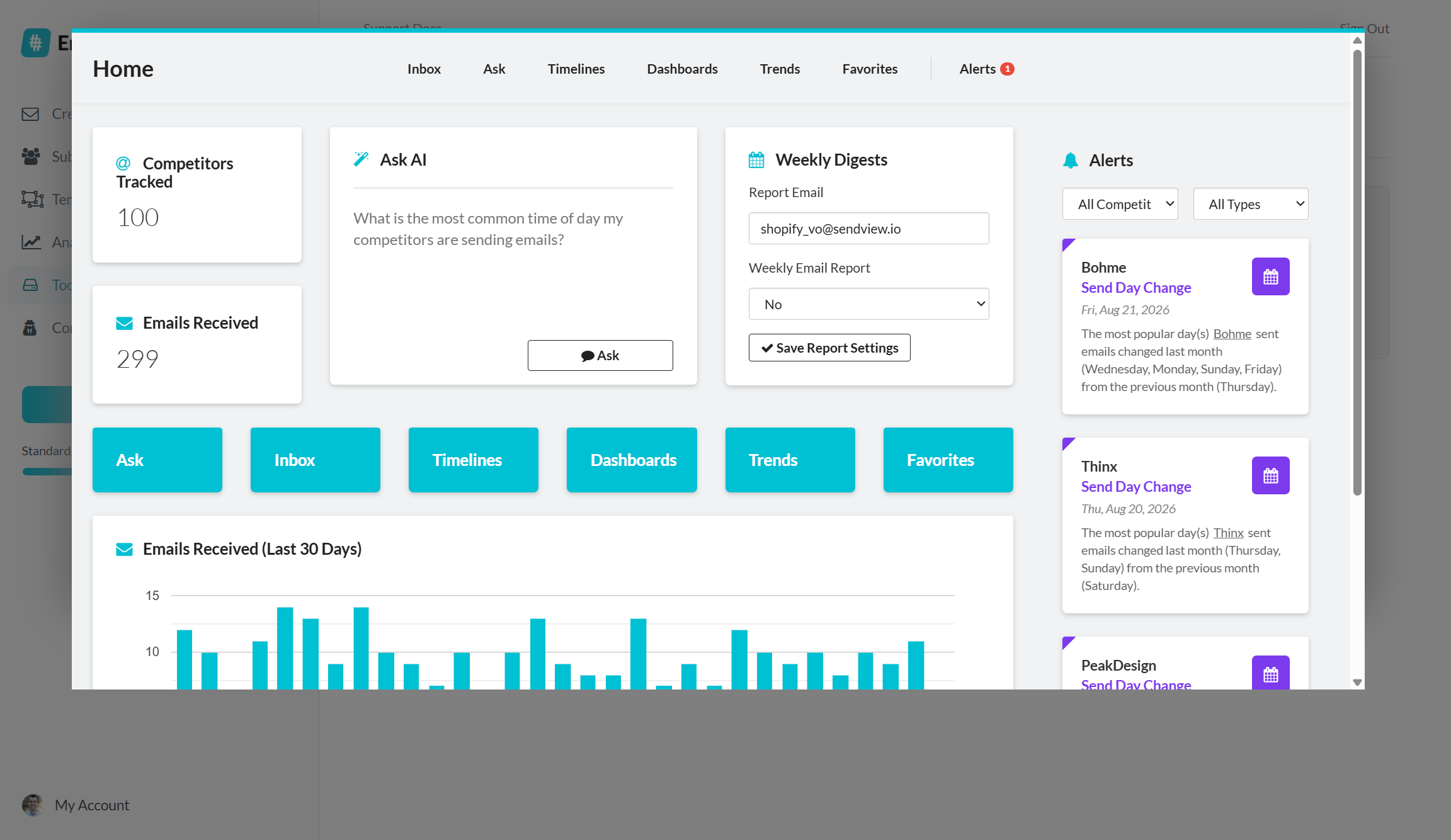 screenshot of SendView modal